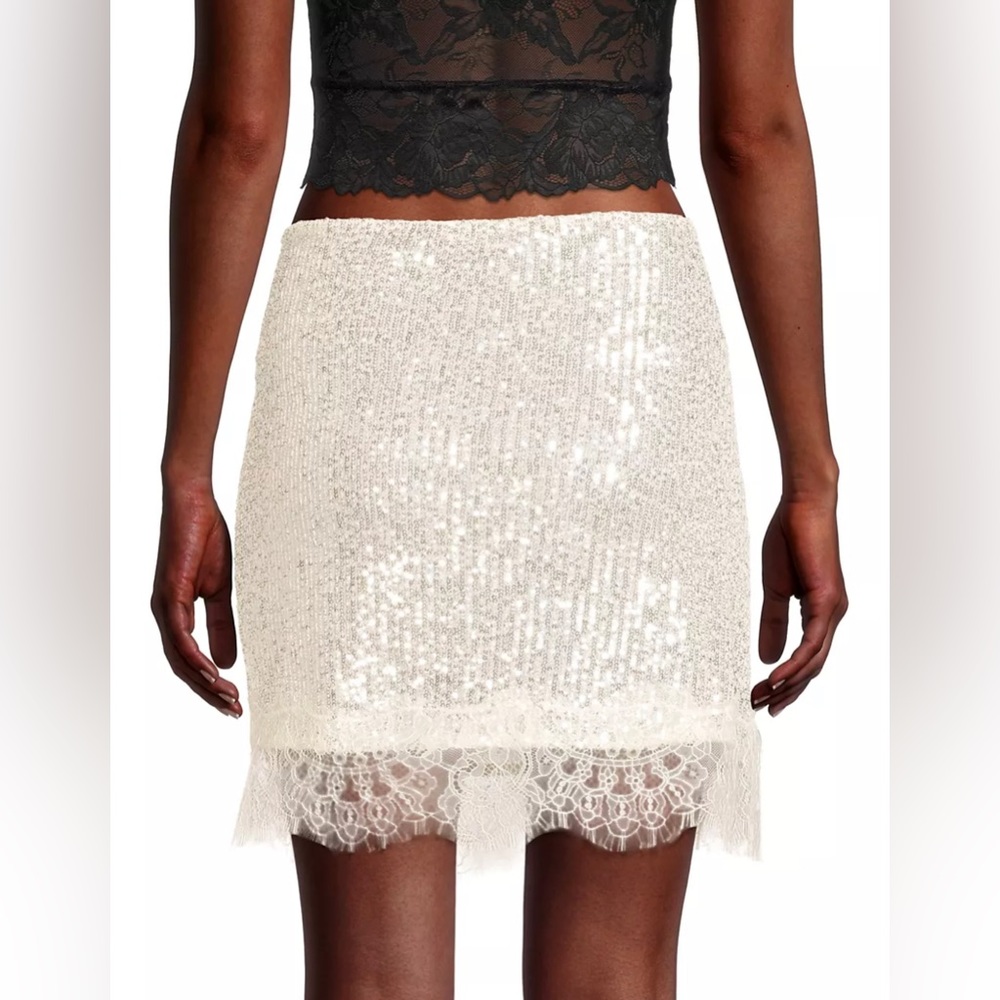 New Free People Gold Rush Half-Slip Miniskirt Sz L Sequins Mini lace up sexy - Picture 4 of 8